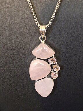 Rose Quartz and Pink Topaz Gemstone Ethnic Pendant  505 NWOT